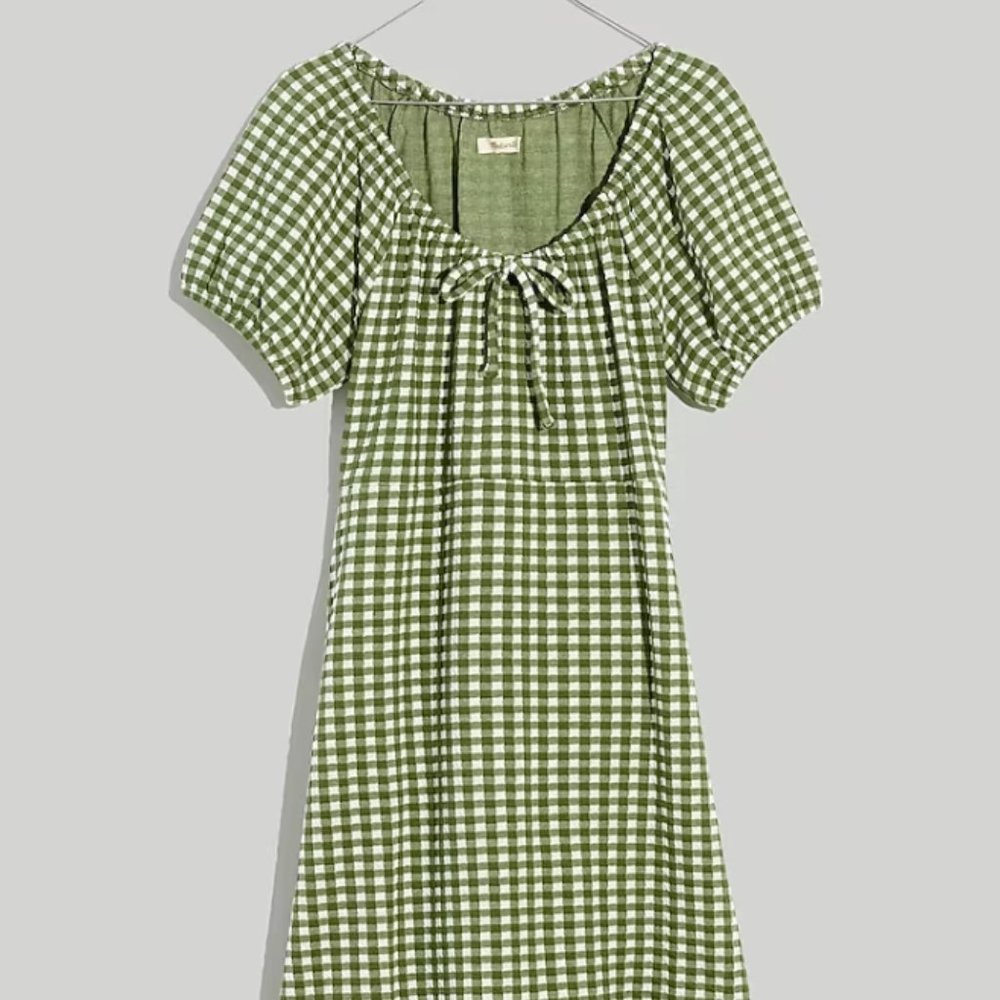 NWT Madewell Puff-Sleeve Dress in Gingham Check XXL